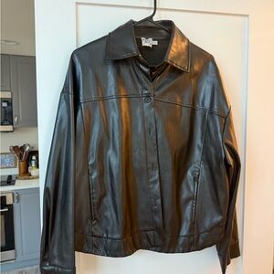 Princess Polly Black Leather Jacket Button Up